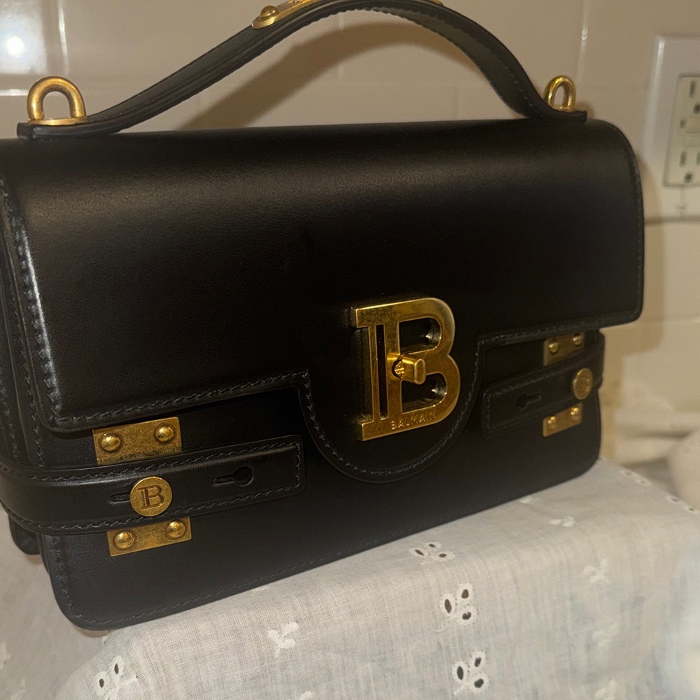 Balmain B-Buzz 24  Black and Gold Women's Shoulder Bag .100%Calfskin NWT